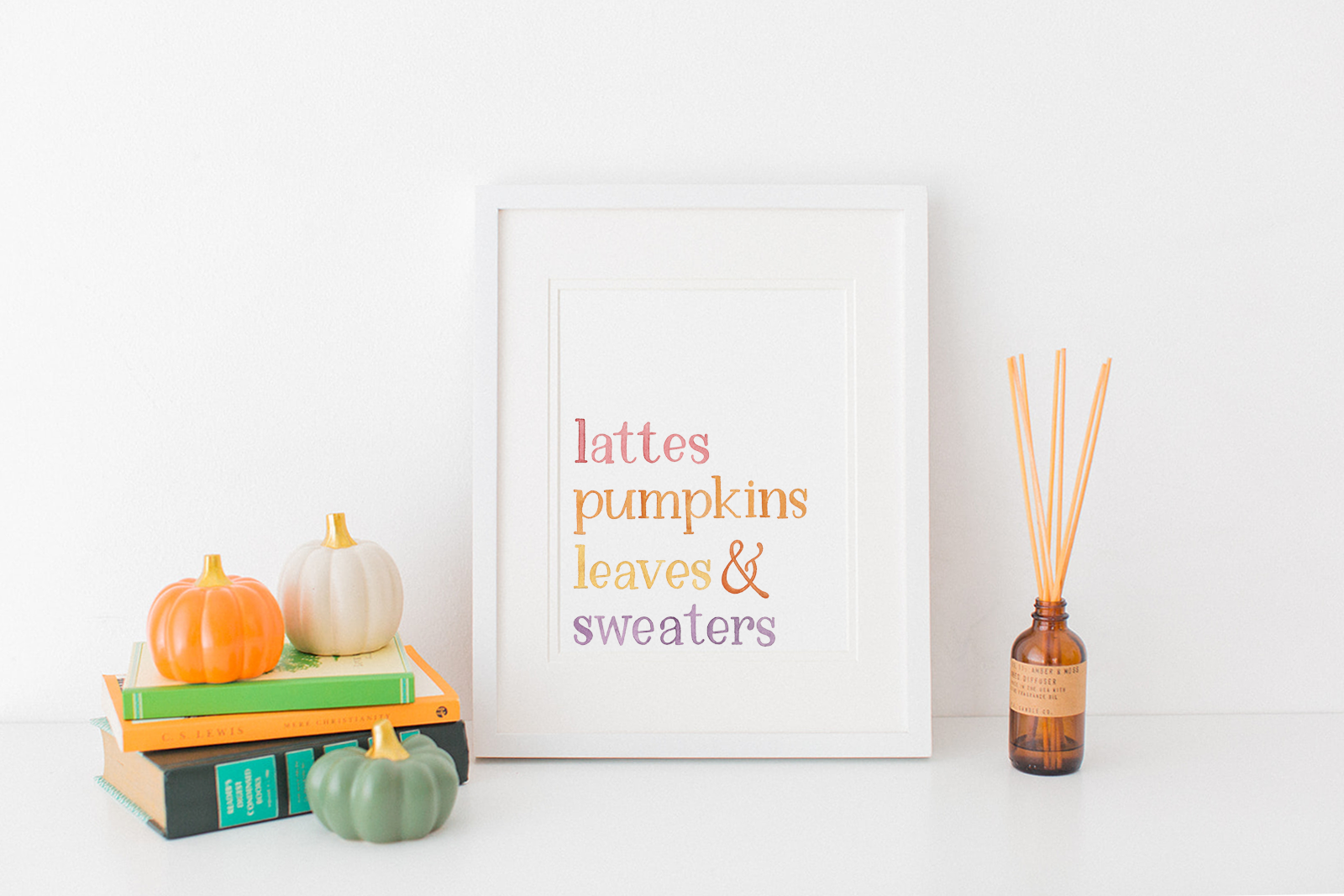 Lattes, Pumpkins, Leaves, & Sweaters Art Print Mockup
